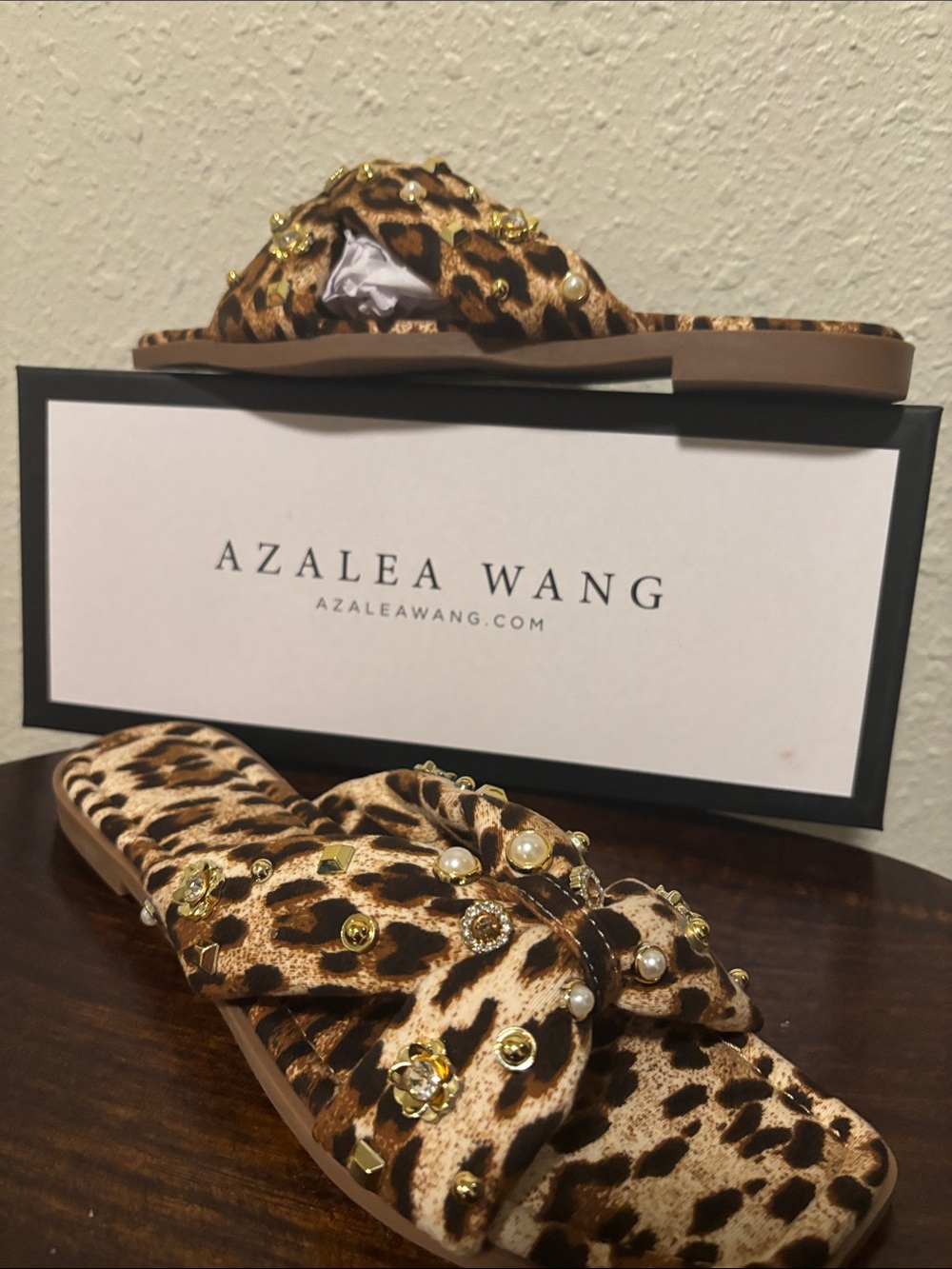 Leopard Print Embellished Slide Sandals - Brown Azalea Wang